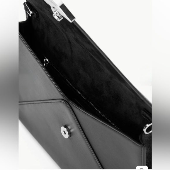 Staud Marcella Black Leather Envelope Clutch /Shoulder Bag w Silver Accents NWT - Picture 6 of 13